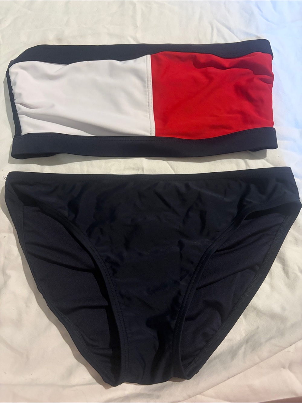 Tommy Hilfiger Colorblock Bandeau Bikini in Navy, White & Red